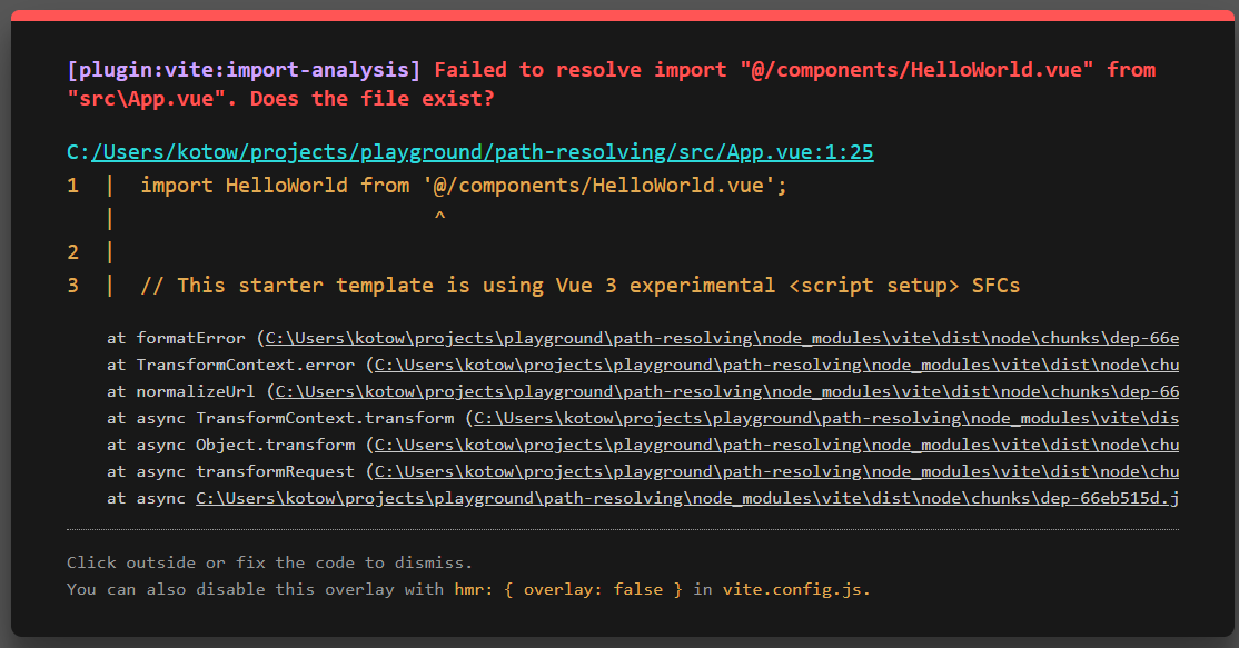 Failed to resolve import error
