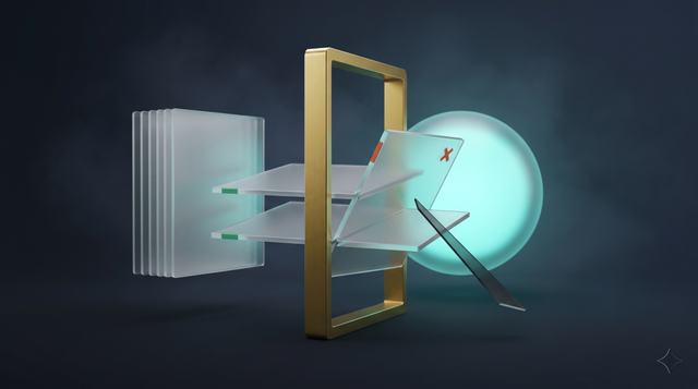 A permission gate between a knowledge base and a model, blocking one page and stripping a hidden instruction from another.